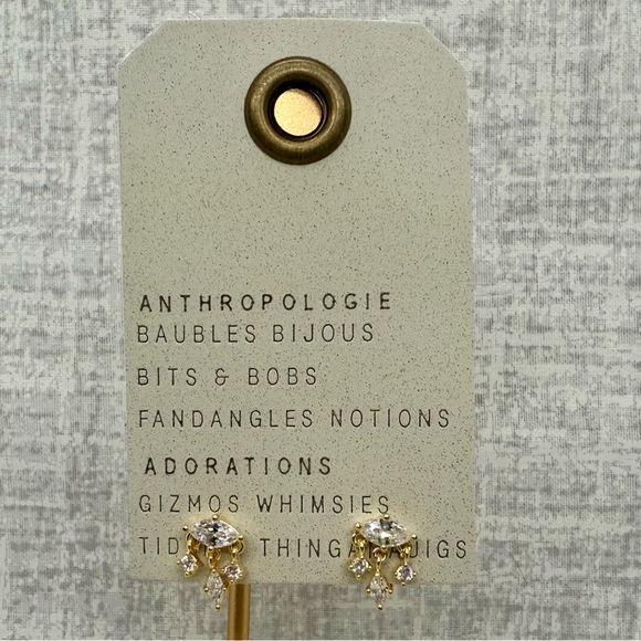 NWT Anthropologie 14k Gold Plated Crystal Marquis Earrings ✨ - Picture 3 of 4